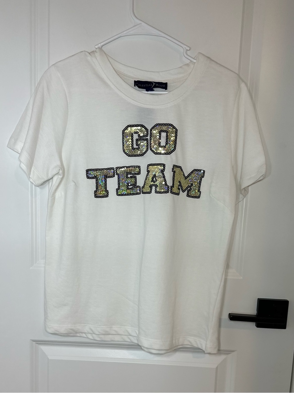 White Short-Sleeve Sequin 'GO TEAM' Graphic Tee